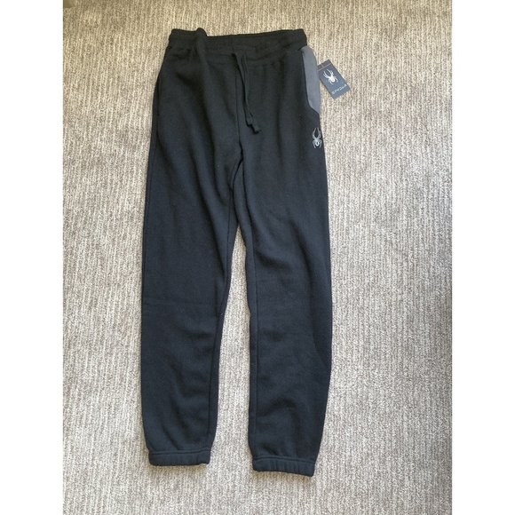 New Men's Small Spyder Fleece Joggers Sweatpants Black - Picture 1 of 4